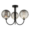 Jared 3 Light Semi Flush Matt Black Smoked Dimpled Glass