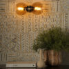 Juno Double Wall Light Antique Brass With Amber Glass