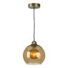 Apollo Single Pendant In Antique Brass Complete With Amber Glass