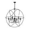 Orb 6 Light Pendant Black With Black Braided Cable