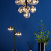 Vine 10 Light Pendant Satin Black & Smoked/Clear Ribbed Glass