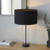 Lessina 1 Light Table Matt Black, Clear Glass & Black Cotton Fabric