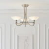 Cagney 3 Light Semi Flush Satin Chrome Plate & White Glass