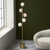 Satin Brass Plate & Gloss White Glass Floor Light