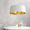 Harvey 3 Light Pendant Brushed Satin Gold Finish & Vintage White Fabric