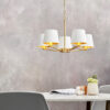 Harvey 5 Light Pendant Brushed Satin Gold Finish & Vintage White Fabric