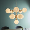 Oscar 11 Light Pendant Satin Brass Plate & Gloss White Glass