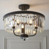 Matt Black & Clear Cut Glass Semi flush Light