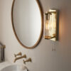 Satin Brass Plate & Clear Ribbed Glass Bathroom Wall Light