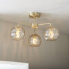 Dimple 3 Light Semi Flush Satin Brass Plate & Champagne Lustre Glass