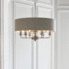 Highclere 6 Light Pendant Brushed Chrome Plate & Natural Linen