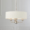 Highclere 3 Light Pendant Brushed Chrome Plate & Natural Linen