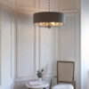 Highclere 6 Light Pendant Bright Nickel Plate & Charcoal Fabric