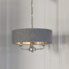 Highclere 3 Light Pendant Bright Nickel Plate & Charcoal Fabric