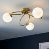 Ellipse 3 Light Semi Flush Satin Brass Plate & Matt Opal Glass