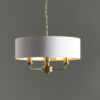 Highclere 3 Light Pendant Antique Brass Plate & Vintage White Fabric