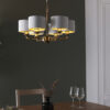 Highclere 6 Light Pendant Antique Brass Plate & Vintage White Fabric