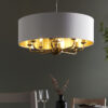 Highclere 8 Light Pendant Antique Brass Plate & Vintage White Fabric