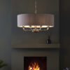 Highclere 8 Light Pendant Brushed Chrome Plate & Natural Linen