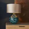 Teal Artisan Glass & Matt Antique Brass Plate Table Light