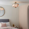 Champagne Paint & Rose Pink Cut Glass Semi flush Light