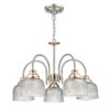 Wharfdale 5lt Pendant Satin Chrome Copper detail Glass Shades